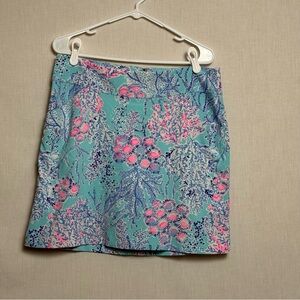 Lilly Pulitzer Skort Womens Size 12 Blue Pink Coral Reef Print Golf Tennis Skort
